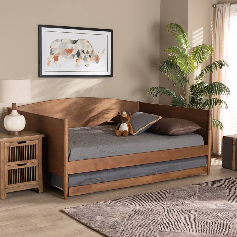 Veles Modern Ash Walnut Finished Wood Full Size Daybed with Trundle