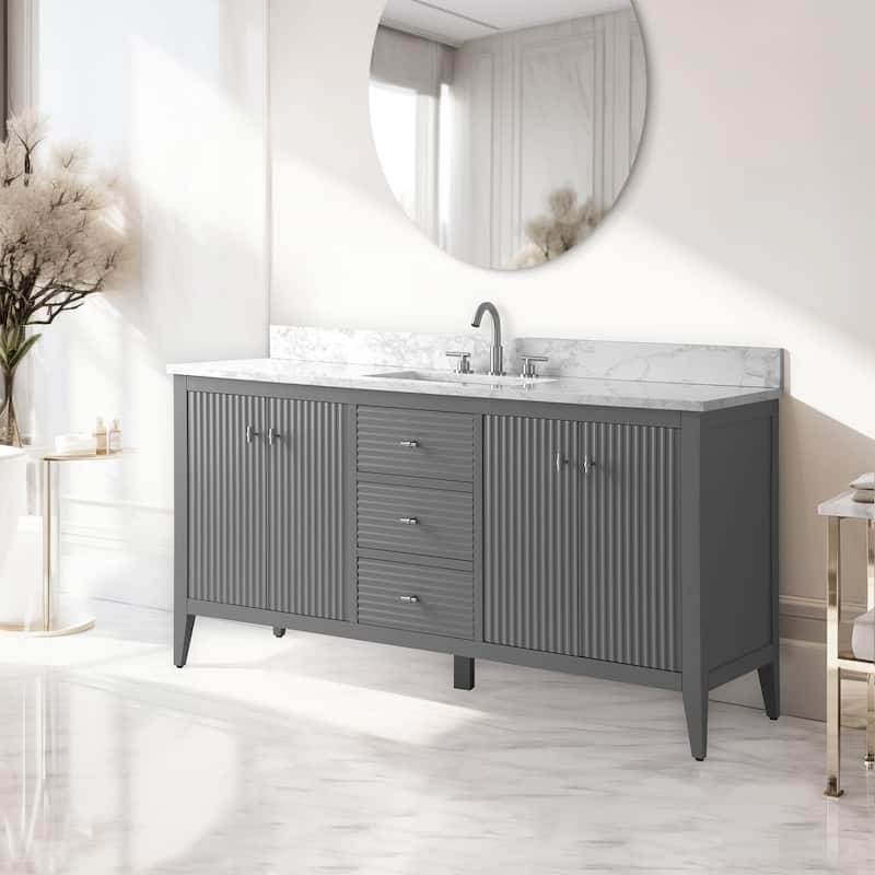 Vanity Art 60" Single Sink Bathroom Vanity Cabinet with Engineered Marble Countertop