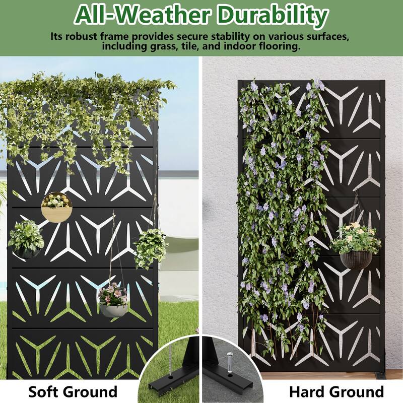 72" H×47"W Dovelina Black Outdoor Freestanding Metal Privacy Screen Decorative Garden Fence