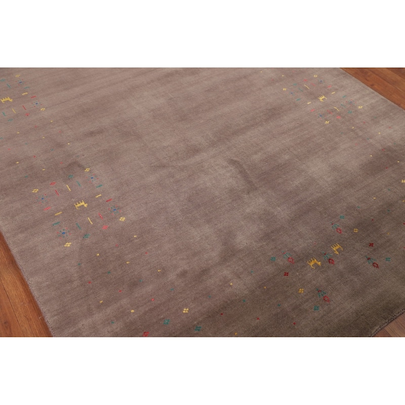 Light Brown Tribal Gabbeh Indian Area Rug Handmade Wool Carpet - 5'3"x 7'9"