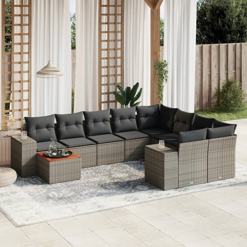 vidaXL Garden Sofa Set Black - Gray and dark gray Large  - form2