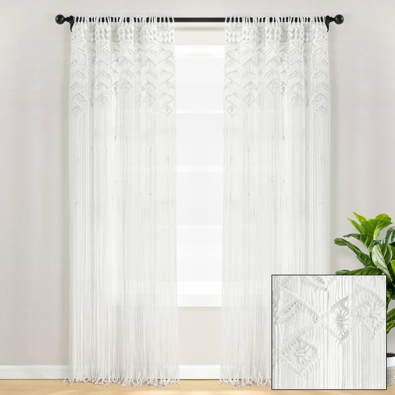 Lush Decor Boho Macrame Leaf Cotton Window Curtain Single Panel - 84" x 40"
