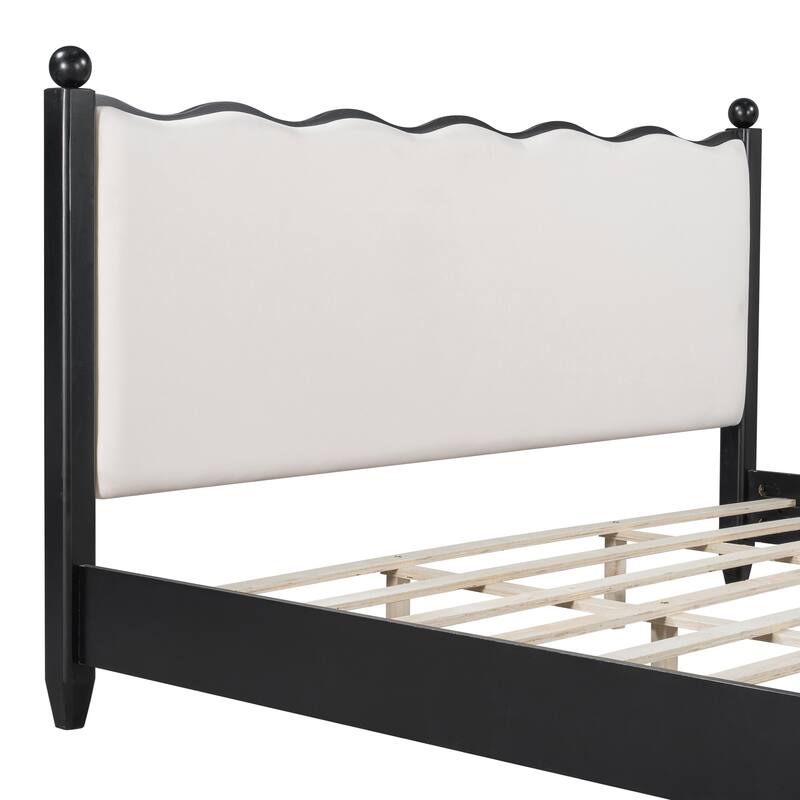 Wood Platform Bed with Upholstered Headboard by Harper&Bright Designs