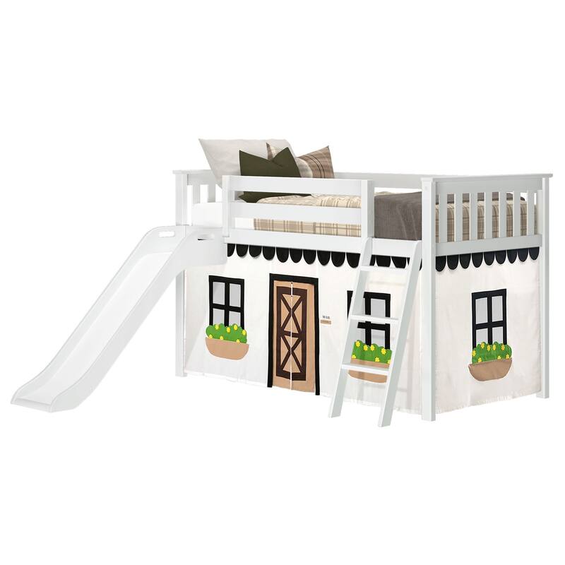 Max and Lily Classic Twin-Size Low Loft with Easy Slide and Curtain