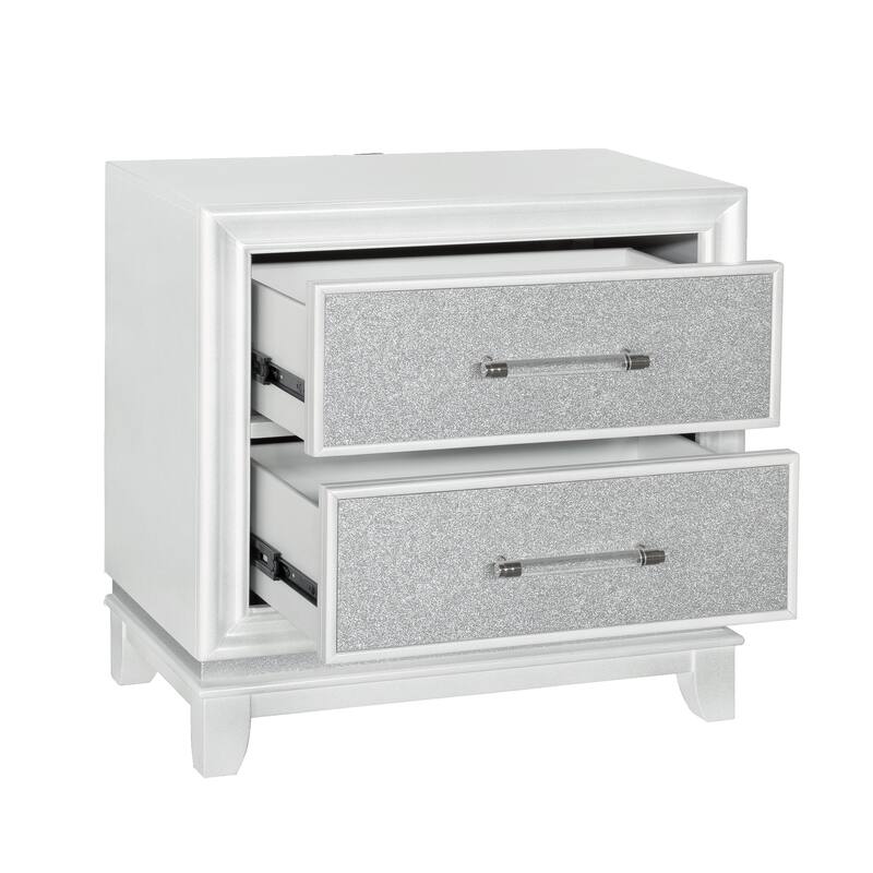Roundhill Furniture Galaxy 2-Drawer Bedroom Nightstand with LED Lights in Pearlized White