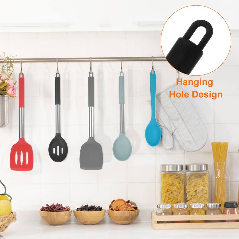 Silicone Cooking Spatulas and Spoons, Heat Resistant Cooking Utensils Set