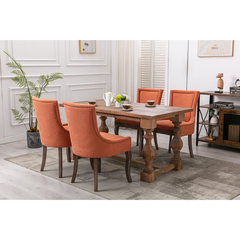 Ultra Side Dining Chairs Set of 2, Tufted Upholstered Fabric Dining Chairs, Accent Chairs with Wood Legs & Nailhead Trims