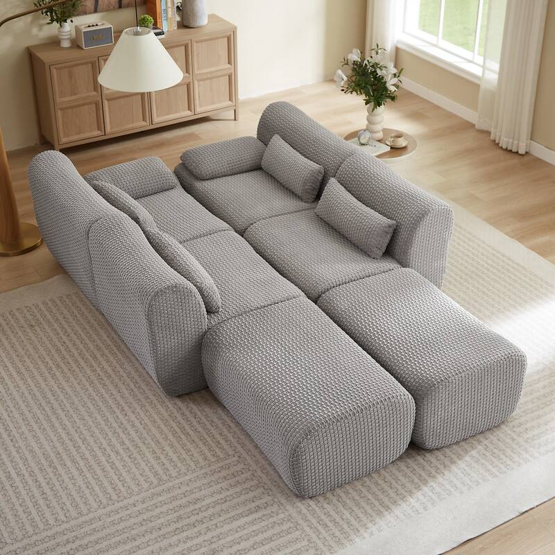 141.7" U-Shaped Corduroy Sectional Sofa with 2 Ottomans, No Assembly Required