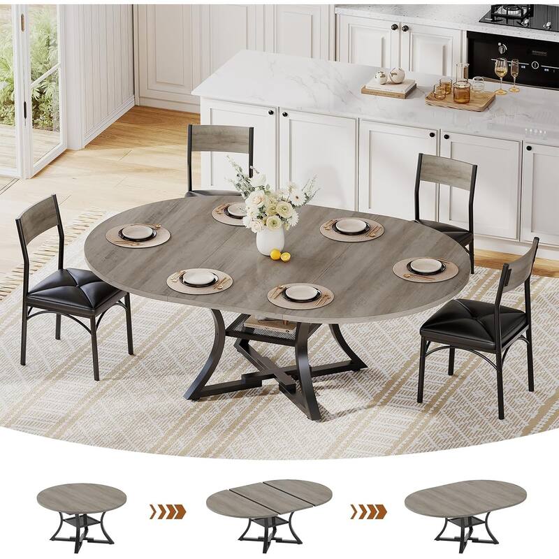 Extendable Dining Table Set 4-6 People 5-Piece Kitchen Table Set with 4 Cushion Chairs