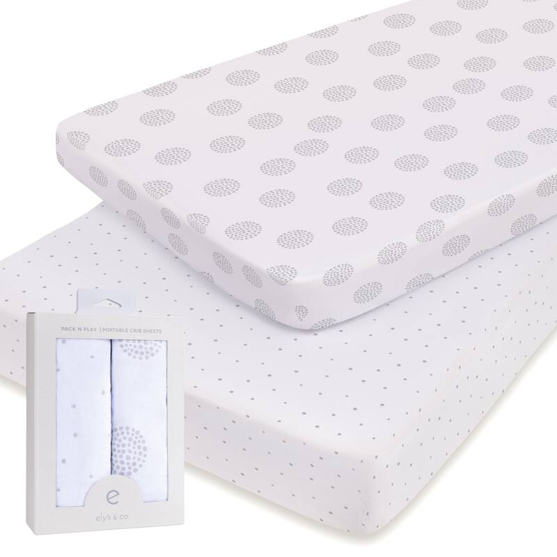Ely's & Co. Baby Fitted Pack n Play - Mini Crib Sheet Set - 2 Pack - 38" x 24" - Grey Dottie