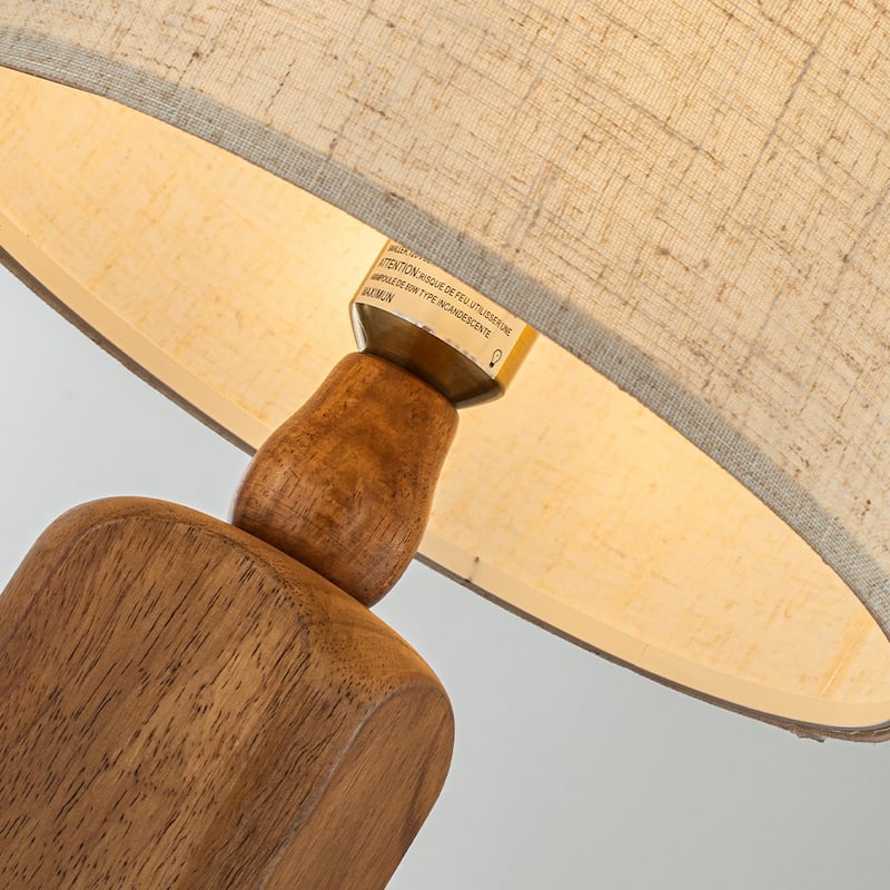 18''/22''Farmhouse Traditional Natural Solid Wood Table Lamp with Beige Fabri Drum Shade for Bedroom Living Room