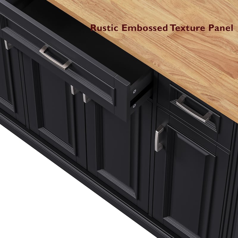 Modern Large Kitchen Island with Rubber Wood Drop Leaf, 3 Drawers Storage Cabinet, Bottom Rollers, Rolling Cart for Dining Room