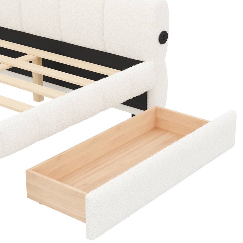 Upholstered Daybed with USB and Optional Platform Storage Bed with 2 Storage Drawers or Low Profile Sofa Bed with Trundle Bed