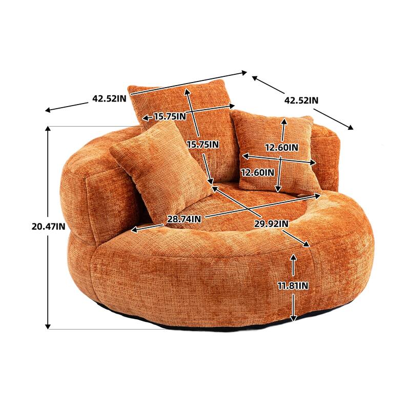 Chenille High Back Lazy Sofa with 3 Pillows and Oversized Bean Bag Chair