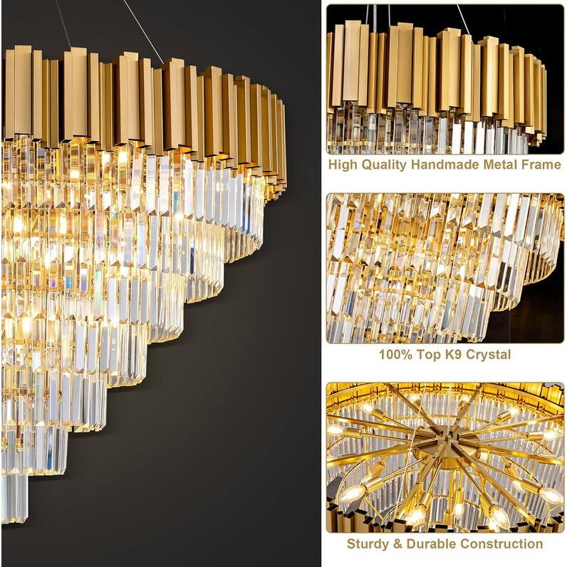 KAYLA Large Crystal Chandelier - 35.4"Modern 6-Tier 17-Light Chrome Ceiling Light, Luxury K9 Crystal