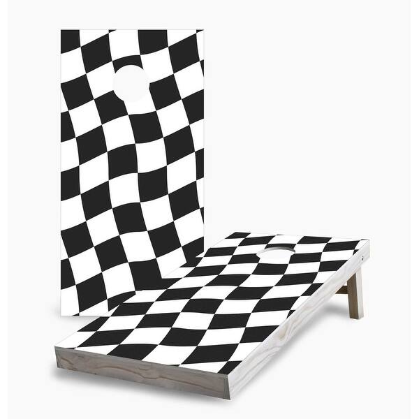 slide 2 of 7, Checkered Flag Cornhole Game (Choose Wraps or Boards) 2x4 Boards (24" x 48") - Include ALL Accessories