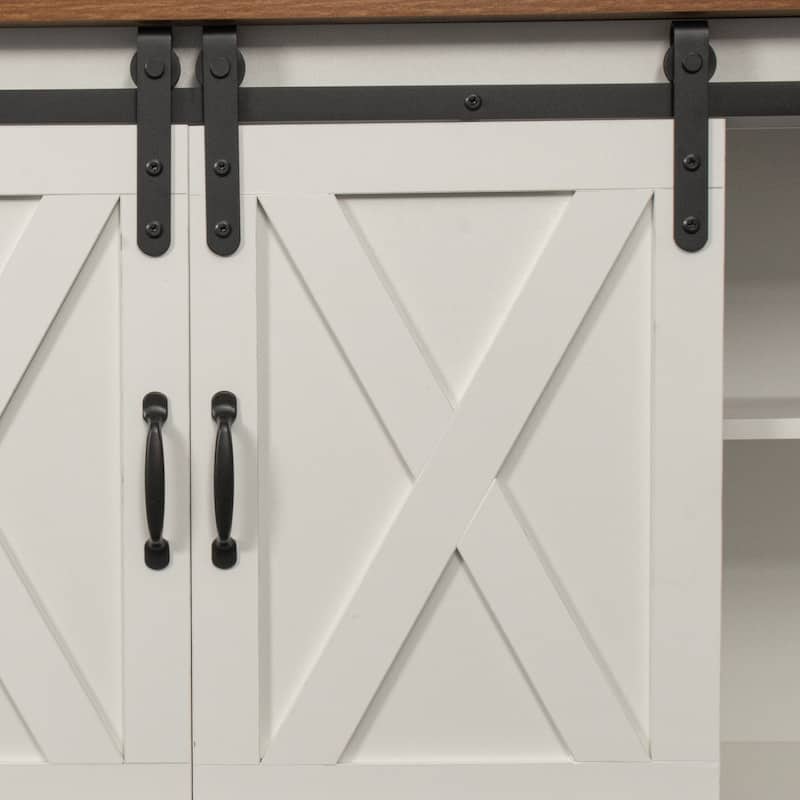 Wooden Sliding Barn Door TV Stand,Storage Cabinet with Adjustable Shelves