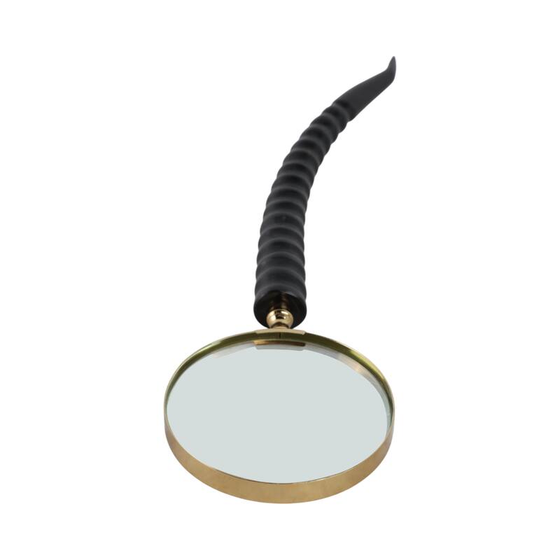 Glass Buffalo Horn Magnifying Glass Sculpted Handle Decor - 1" Black - 12" x 4" x 1"