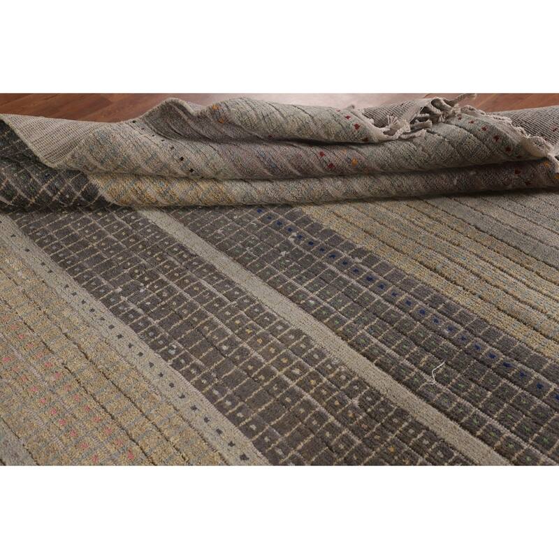 Striped Moroccan Style Area Rug Hand-Knotted Wool Carpet - 8'0" x 10'3"