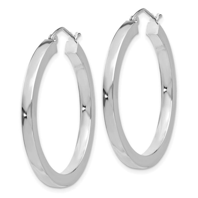 Curata 14k White Gold Hollow Polished Square Tube Hoop Earrings - 35mm
