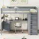 preview thumbnail 20 of 32, Full Size Wooden Loft Bed with Wardrobe, Desk, Drawers, Shelves for Bedroom