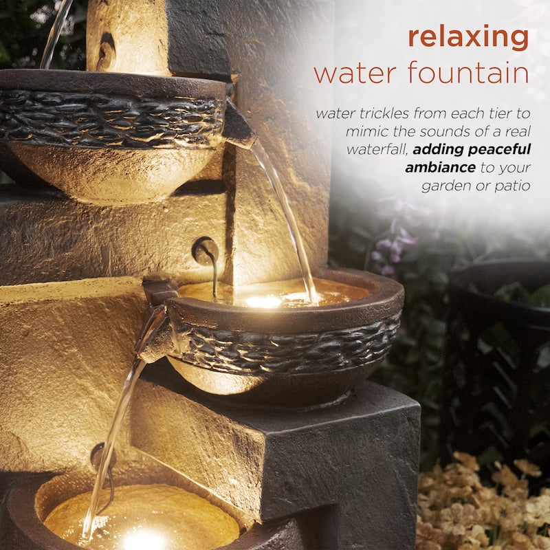 4 Tier Pots with Stones Fountain with LED Lights