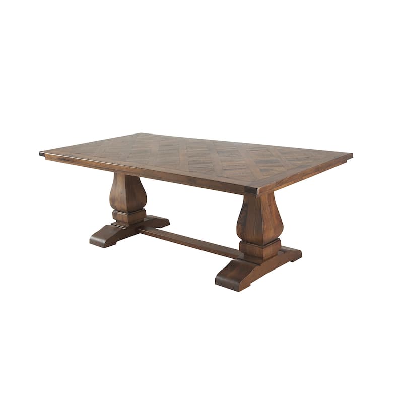 Mango Wood Dining Table with Parquet Inlay - Brown - Roche River Decor - 42"W x 84"L x 30"H