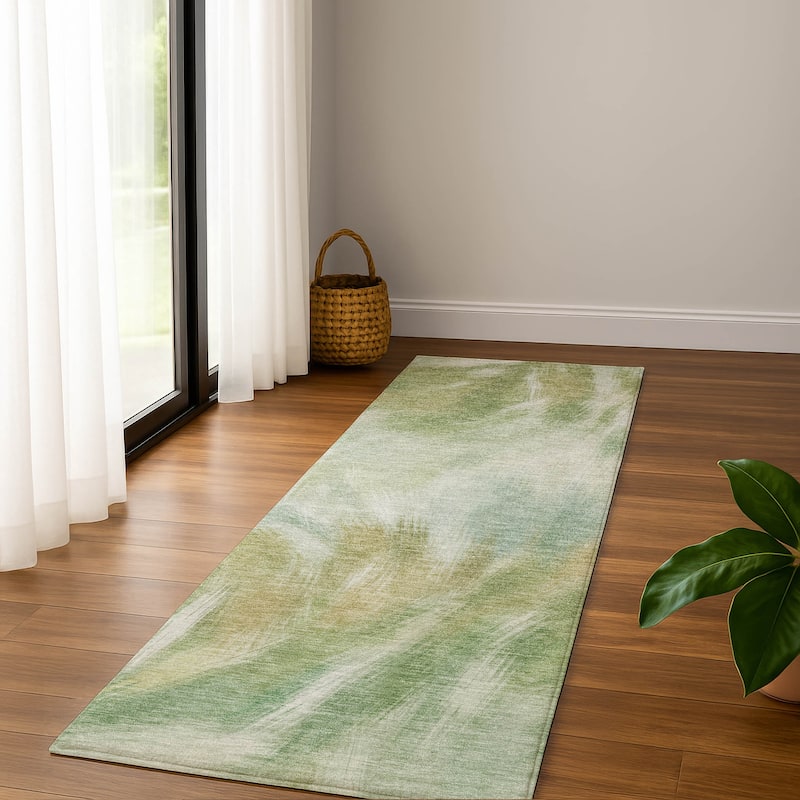 Premium Washable Super Soft Contemporary Blur Mayfield Rug - Green - 2'3" x 7'6"
