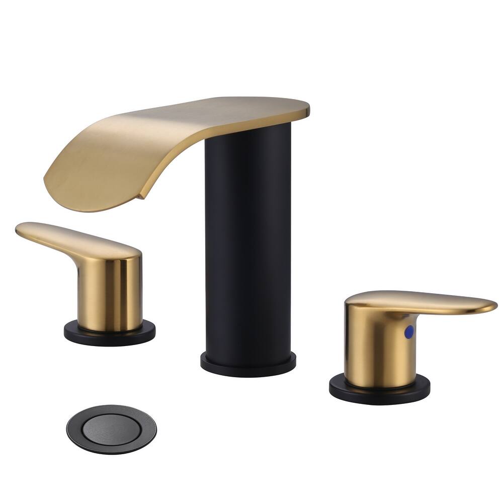 WOWOW 8 in.Double Handle Waterfall Bathroom Faucet with Pop-up Drain