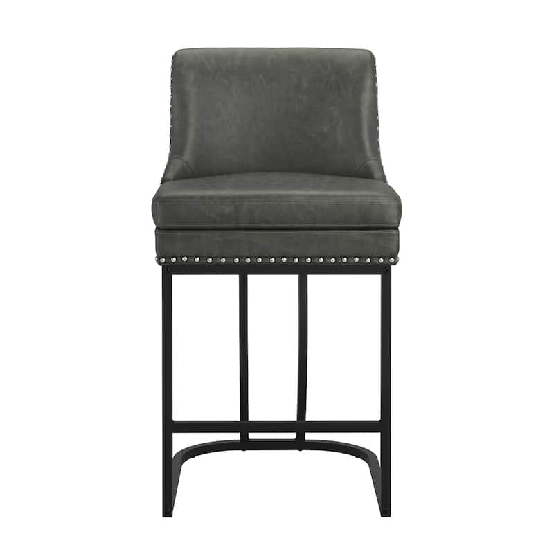 26" Modern Metal Barstools Set of 2 Upholstered Counter Height Bar stools with Back and 6" Thick Cushion for Kitchen Island