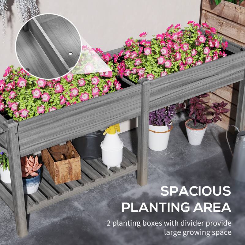 Fir Wood Raised Garden Bed with Bottom Shelf and Moisture-Retaining Liners Foldable Side Table - 81.5" W x 23.2" D x 30.7" H