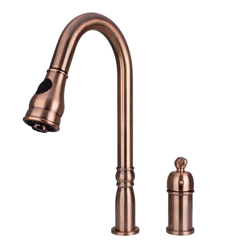 Copper Kitchen Faucet with in-Deck Handle, Single Level Handle and Pull Down Sprayer