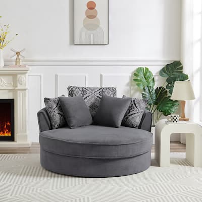 Swivel Accent Barrel Chair with 5 Movable Pillow 360 Degree Swivel Round Sofa Chair for Living Room