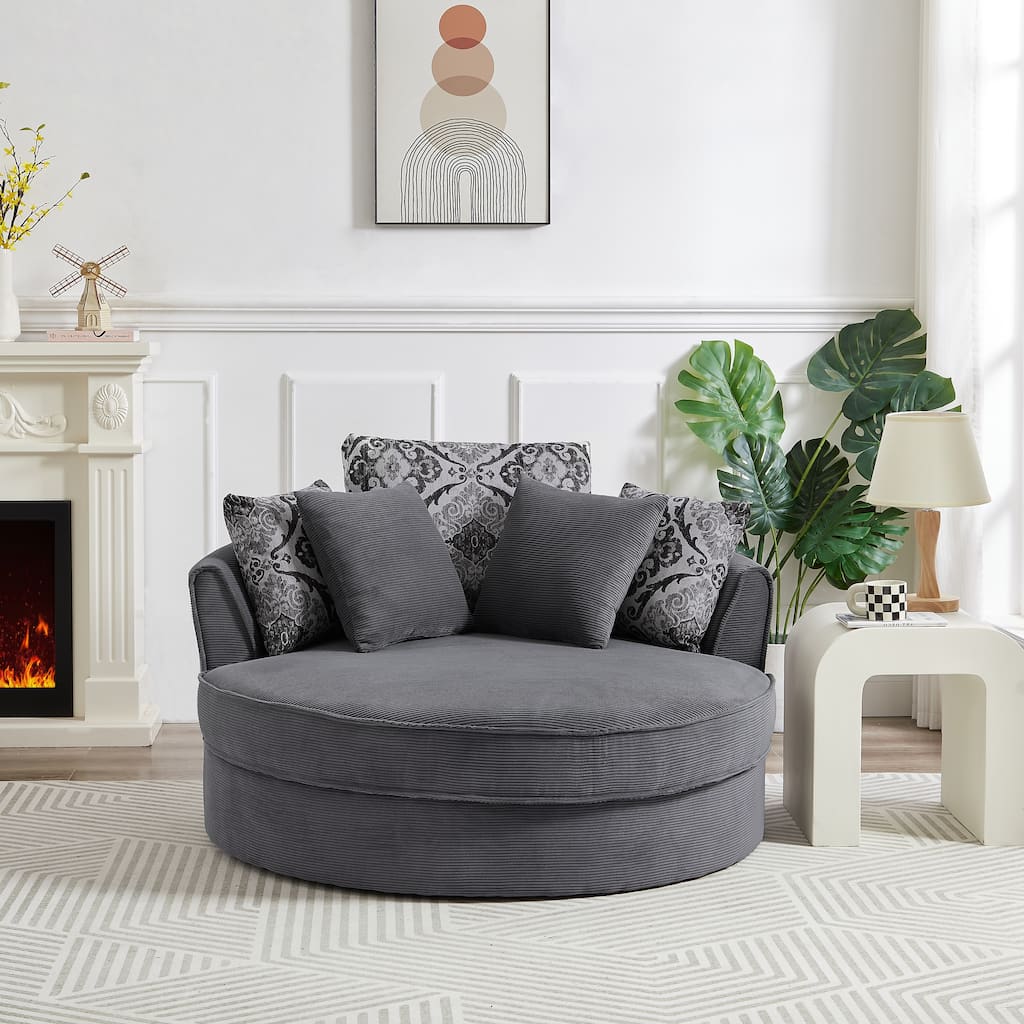 Swivel Accent Barrel Chair with 5 Movable Pillow 360 Degree Swivel Round Sofa Chair for Living Room