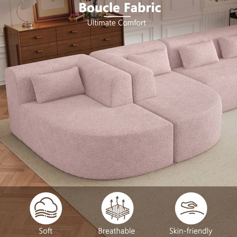 Free Combination Upholstered Sectional Sofa, Sofa Set with Curved Chaise Lounge, Large Floor Couch with Pillows