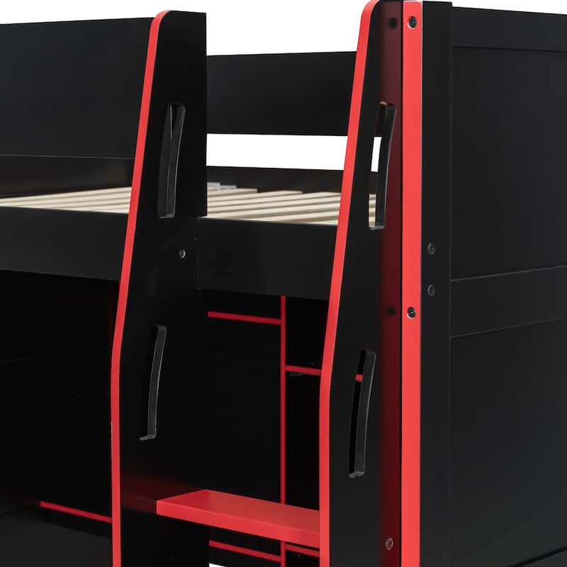 Full-Size Modern Gaming Wooden Loft Bed with RGB Lighting, Desk & Open Storage by Harper&Bright Designs