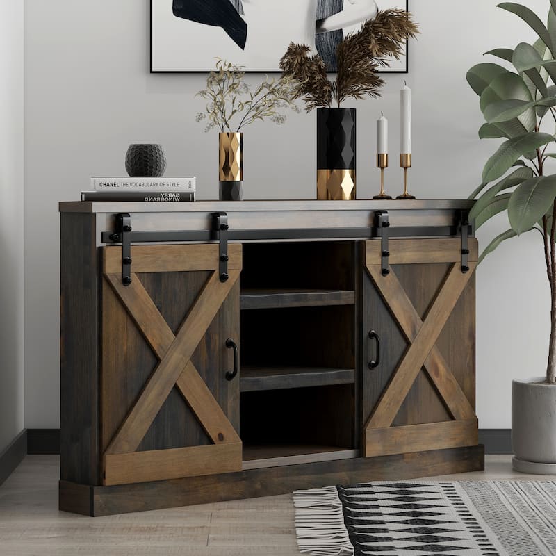 Bridgevine Home Farmhouse 56 inch Corner TV Stand for TVs up to 60 inches, No Assembly Required, Barnwood Finish