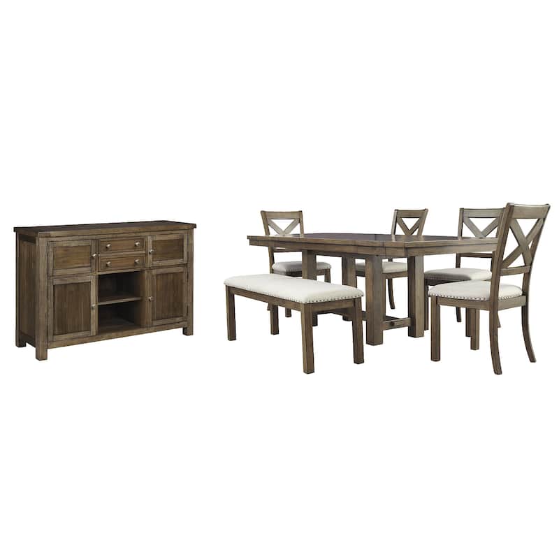 Signature Design by Ashley Moriville Grayish Brown 7-Piece Dining Package