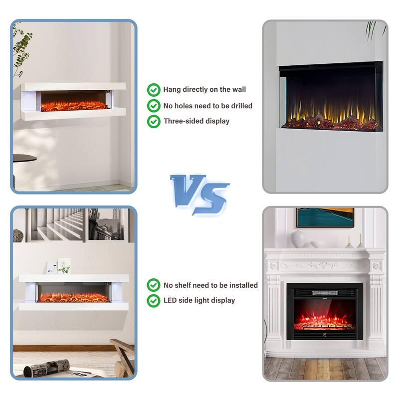 3-Sided Electric Fireplace, Wall Mounted LED Electric Fireplace