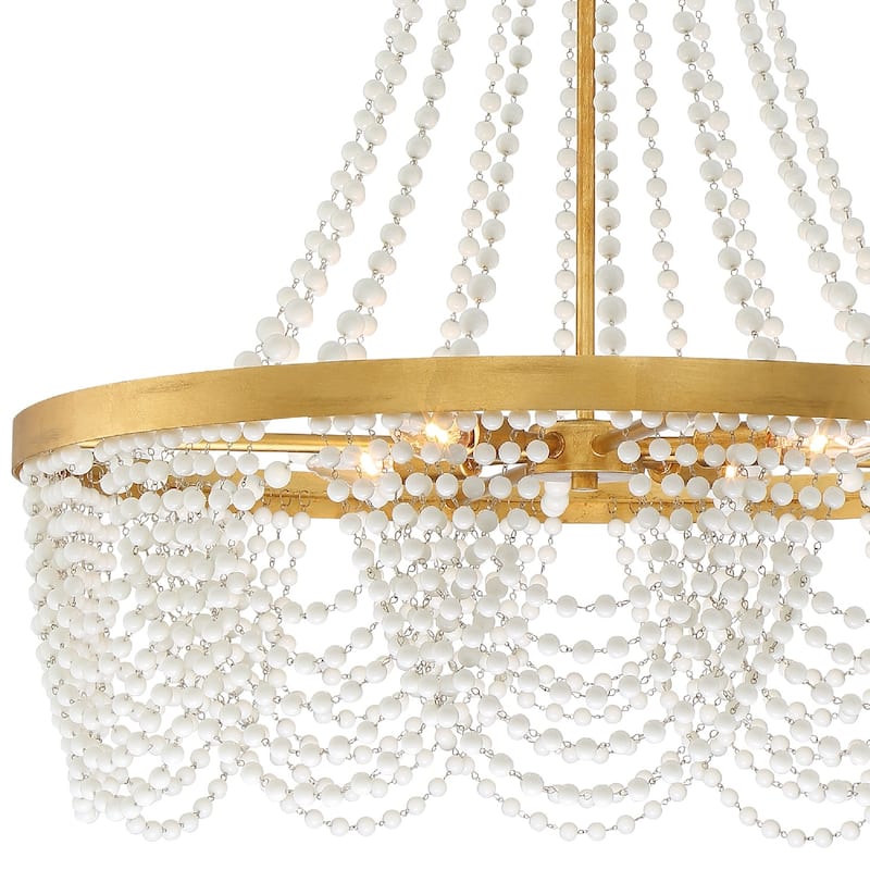 Fiona 4 Light Antique Gold Chandelier with White Beads - 27'' W x 33.25'' H