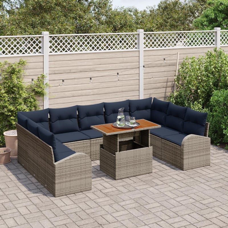 vidaXL 10 Piece Garden Sofa Set with Cushions - 113.8×70.5×27.2