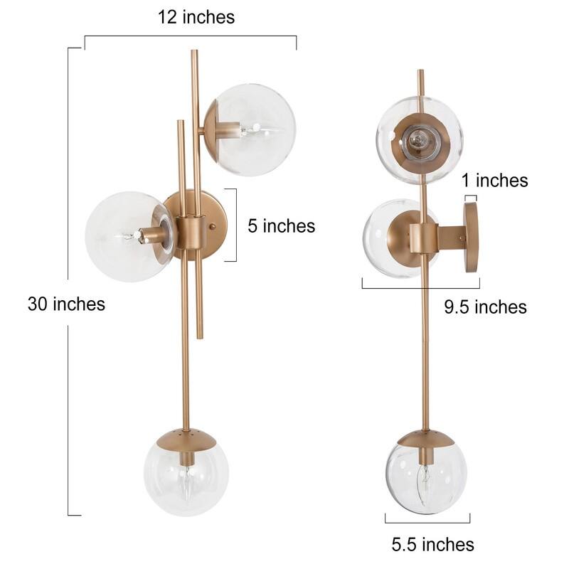 Bola Modern Gold 3-Light Chandelier Orb Glass Vanity Lights Wall Sconces