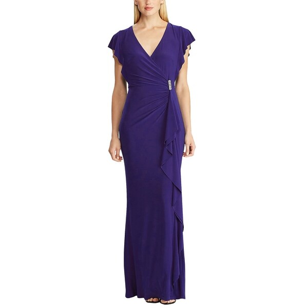 purple flutter sleeve dress