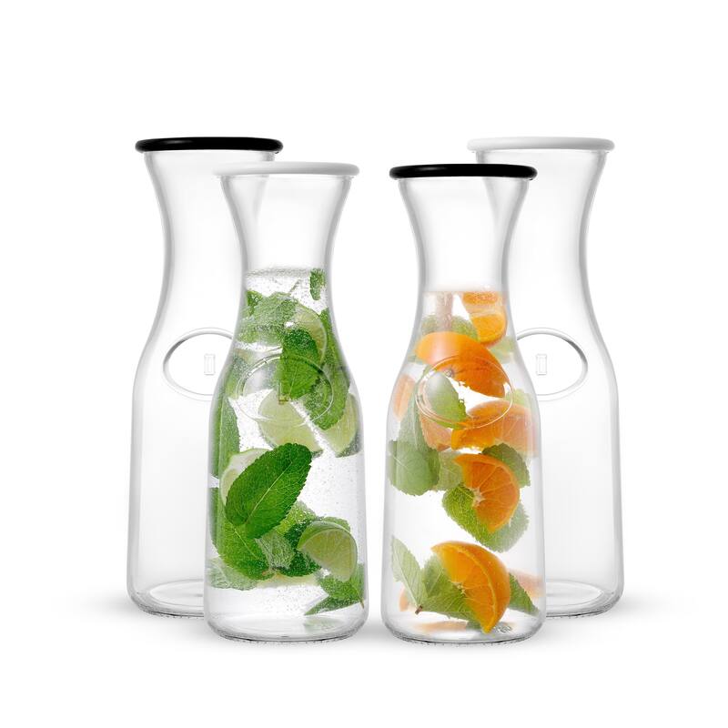 Hali Glass Carafe Bottle Pitcher with 8 Lids - 35 oz - Set of 4