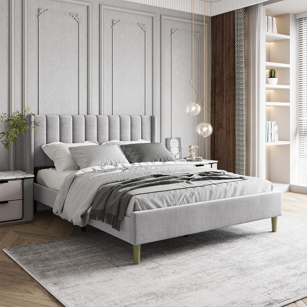 Light gray bed shop frame queen