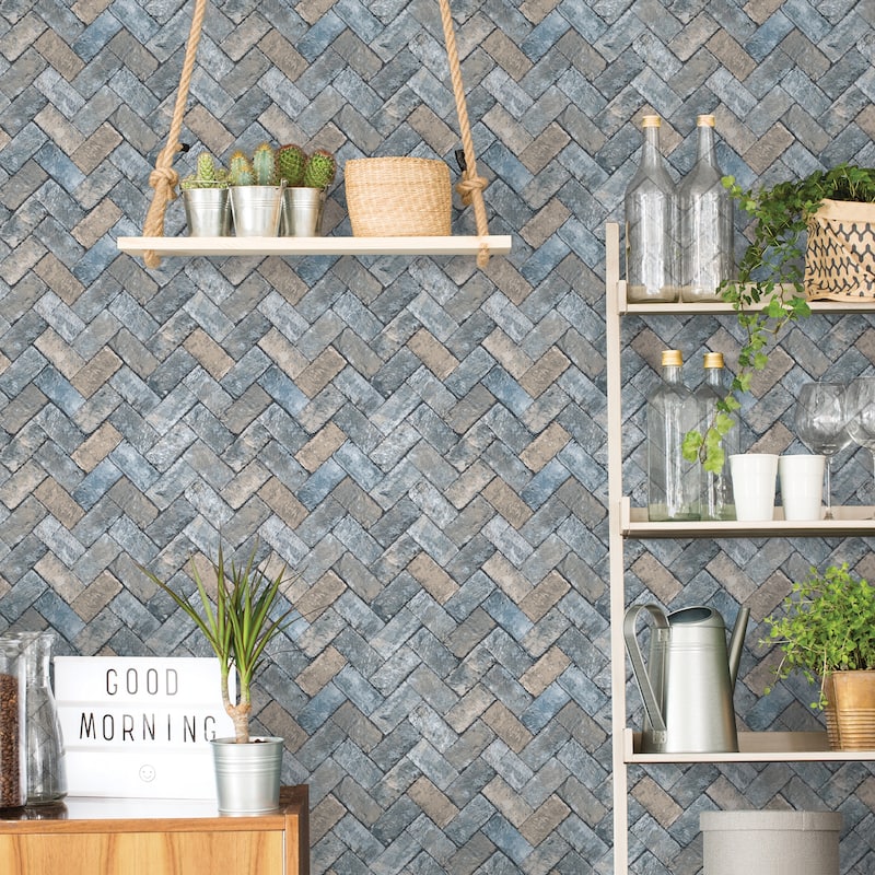 Galerie Wallcoverings Just Kitchens Herringbone Brick Design Vinyl on Non-woven Matte Wallpaper Roll