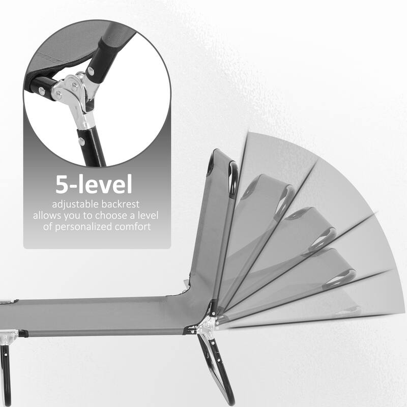 Outsunny 2 Piece Outdoor Folding Chaise Lounge Pool Chairs with 5-Level Reclining Back, Steel Frame for Beach, Yard, Patio