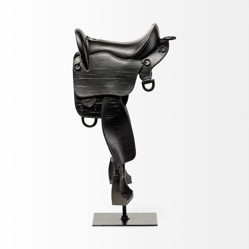 HomeRoots 16" Black Metal and Resin Horse Saddle Tabletop Sculpture