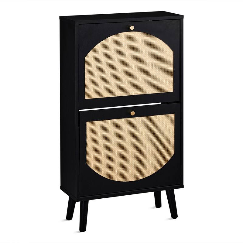Rattan Shoe Cabinet with 2 / 4 Flip Drawers, Narrow Shoe Storage Cabinet,Organizer for Entryway, Bedroom, Living Room
