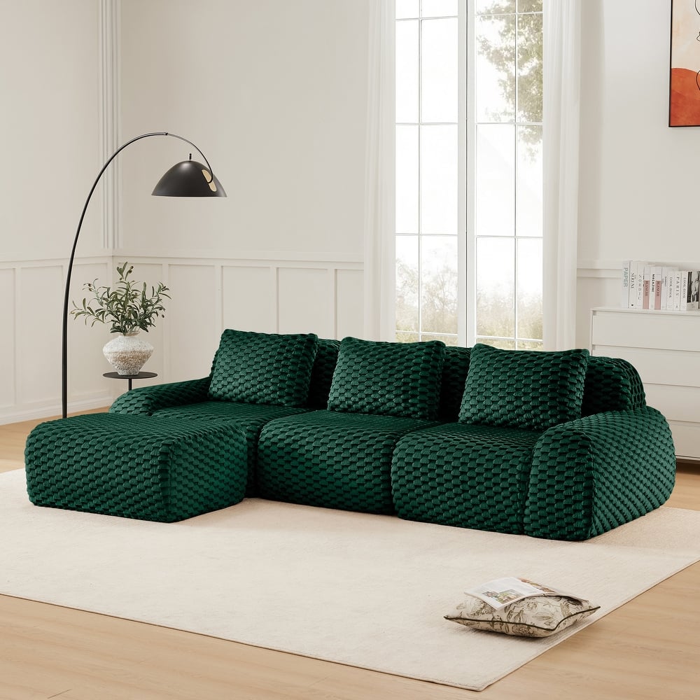 114" Modern Modular Sectional Sofa for Living Room,Boneless Sofa,Deep Seat,Buckle Connection,Anti-slip Design,Movable Ottoman
